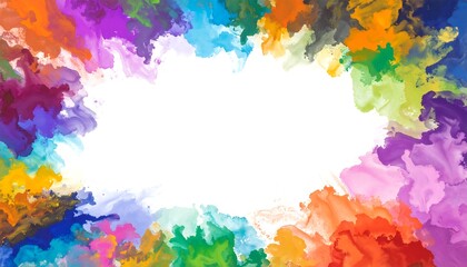 Obraz premium Vivid colorful paint swirls frame the edge of a white backdrop, forming an oval