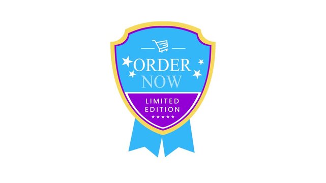 Vibrant limited edition badge with shopping cart and order now text 4k animated stock video in white color background