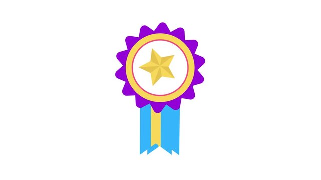 Vibrant award ribbon with golden star and colorful ribbons symbolizing achievement 4k animated stock video in white color background