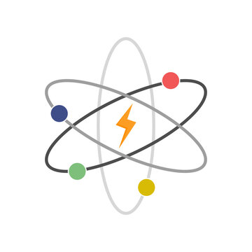 Atom symbol with a lightning bolt in the center.