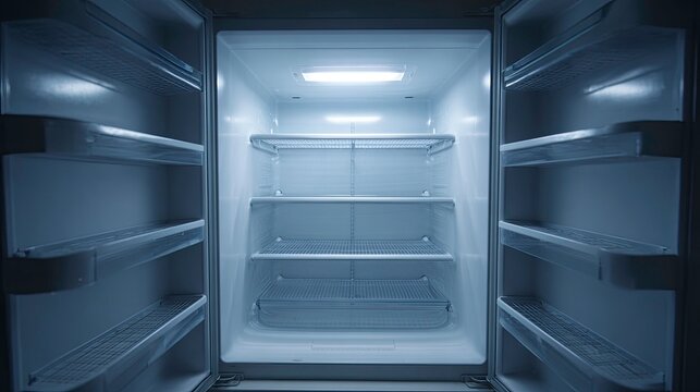 Empty Refrigerator Interior with Bright Light