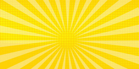 Yellow abstract background with light of sunburst. yellow starburst with halftone. sun ray retro background with flash pattern art © syifa10