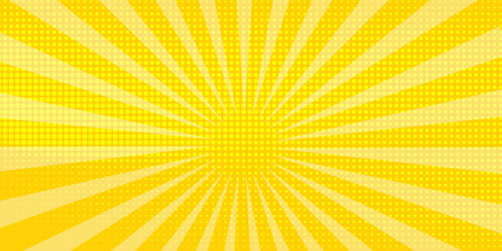 Yellow abstract background with light of sunburst. yellow starburst with halftone. sun ray retro background with flash pattern art