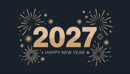 Obraz premium Golden new year 2027 celebration with fireworks and festive design elements