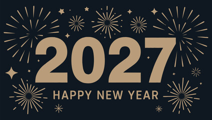 Golden new year 2027 celebration with sparkling fireworks and festive greetings © MdSafi