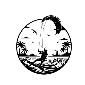 Untitled-57.aiKitesurfing on Tropical Beach Silhouette Vector Illustration &ndash; Ocean Water Sport Adventure Design