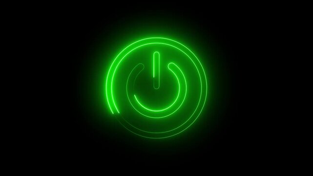 Neon power sign animation. Icon turn on - off sign with power effect animation.