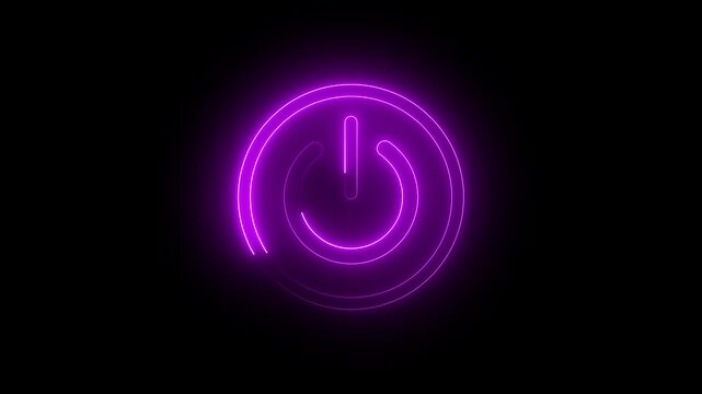 Neon power sign animation. Icon turn on - off sign with power effect animation.