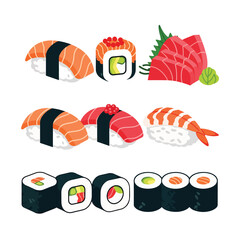 Assorted Sushi Rolls and Sashimi Pieces. © Dasim