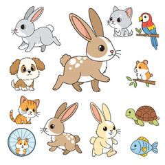 Fototapeta premium Adorable Cartoon Animals Collection