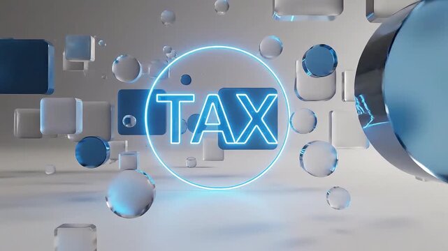 3D rendered image of tax concept with glowing neon circle.