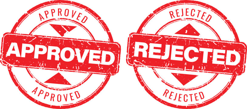 Approved and rejected red rubber stamp set with grunge texture for business and document validation