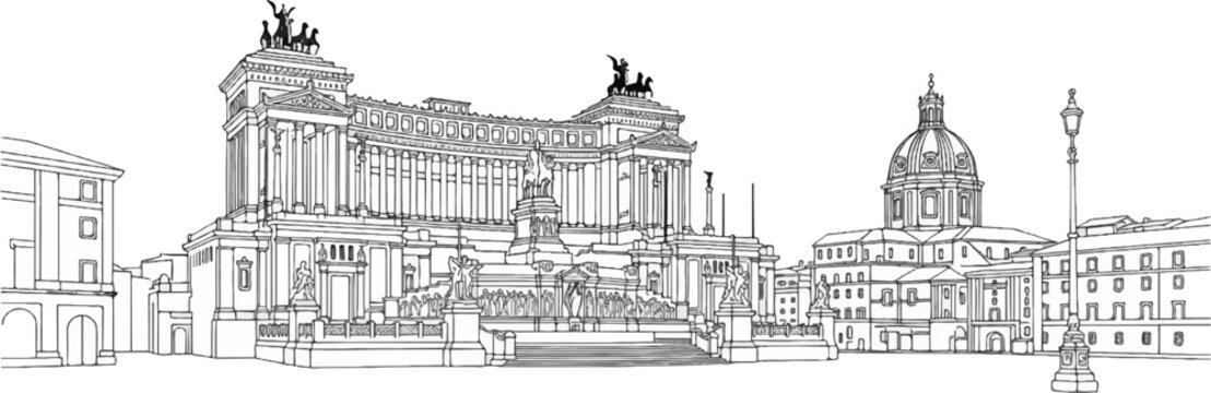 Ornate classical buildings in a city square with a domed structure