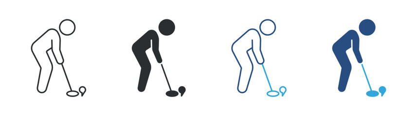 Golf Player Swing Icon Set, Golf Sport Activity Symbol, Golfer Playing Game Illustration, Vector Illustration