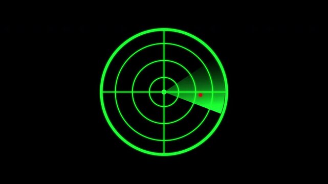futuristic green radar scanning interface with a rotating sweep displayed in a modern HUD style. alpha channel background for easy compositing and seamless looping. Ideal for navigation, security, etc
