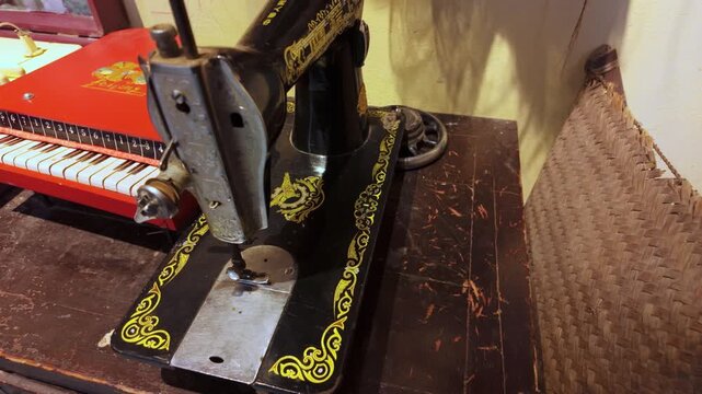 Close-up of an old sewing machine