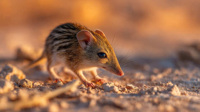 A small sengi or elephant shrew is exploring its desert habitat.