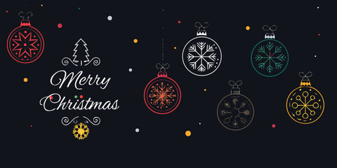 Festive christmas ornaments and a merry christmas greeting on black © Bebdas