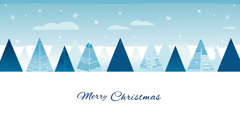 A serene winter landscape with stylized trees and a christmas greeting © Bebdas