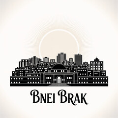 Fototapeta premium Bnei Brak Israel Skyline Silhouette — Orthodox Jewish Cultural Center Vector Illustration