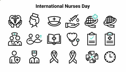 International Nurses Day Icons Set - Healthcare Symbols