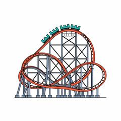 Red Roller Coaster Track with Cars. © Kamis