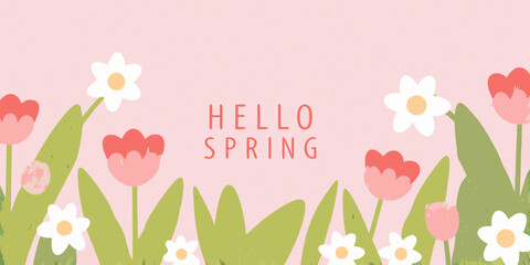 A cheerful spring greeting with colorful flowers and foliage © Bebdas