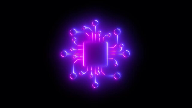 Vibrant Glowing Computer Chip with Networking Lines CPU, processor microchip chip circuitry motherboard data.