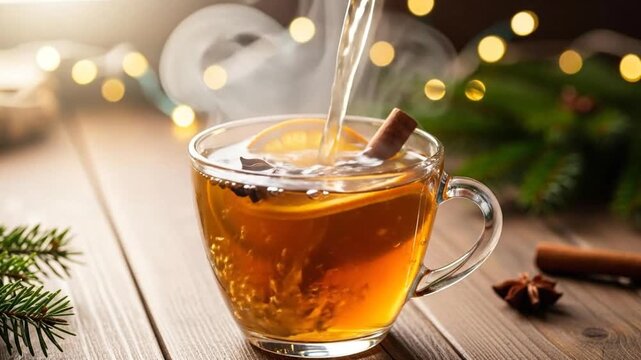 Cozy Winter Drink - Hot Toddy with Cinnamon and Orange.