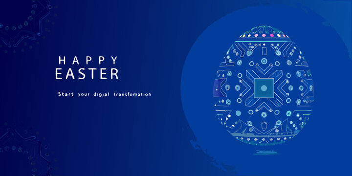 Happy easter graphic with digital circuit board and abstract design