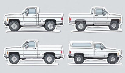 Naklejka premium Collection of White Pickup Trucks Side View