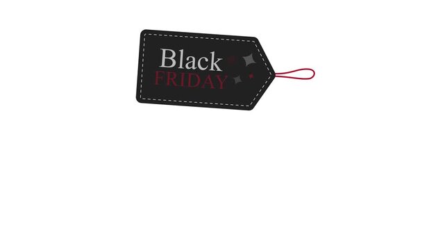 Black Friday sale tag with red string 4k animated stock video on white color background