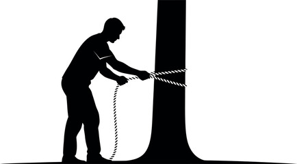 Sports silhouette of a person climbing a tree with rope © graphixarrow