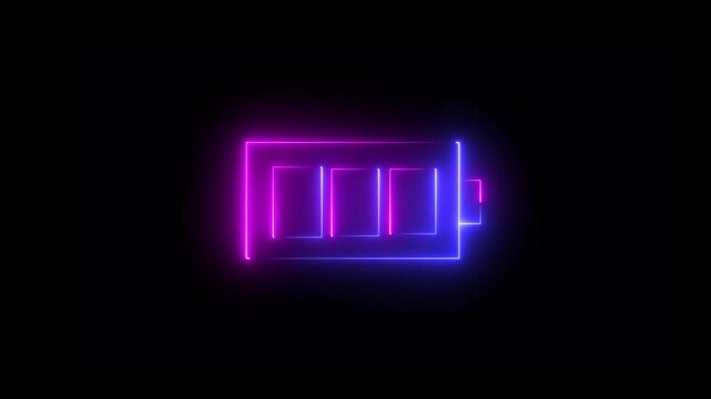Neon Battery Charging Icon Glowing battery, charging, power portable battery cell high-tech efficiency.