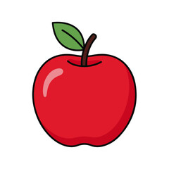 Cartoon Red Apple with Leaf and Stem Illustration