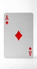 Obraz premium Standard Ace of Diamonds card with bright red symbols and a soft shadow isolated on a clean white surface.