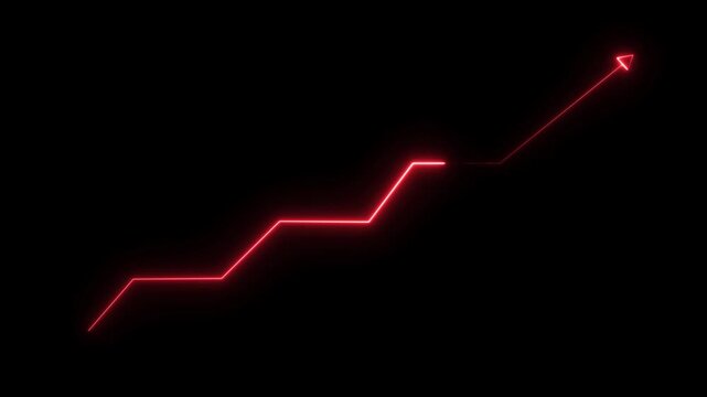 Business growth arrow dotted line red color animation. Abstract dashed arrow pointing upwards, showing growth and progress black backgrond 4k video.