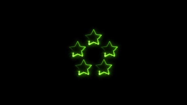 Abstract five Star frame icon. Neon bright customer review circle frame icon lime green color Animation. Customer review giving 5 star feedback 4k video. 