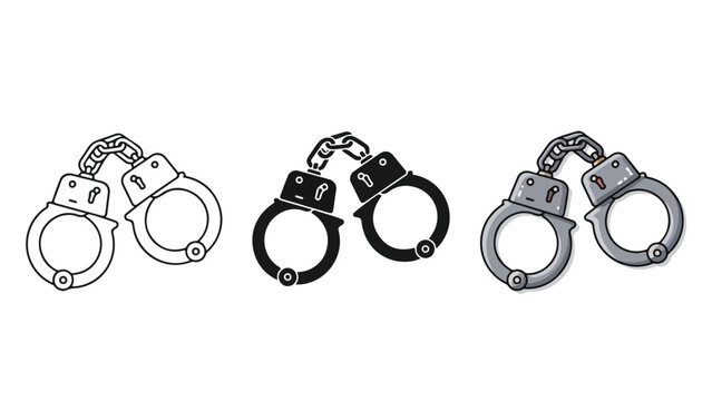 handcuffs set isolated vector illustration flat design - Flat Design Icon. line icon set - Icon vector - Blue icon vector. Clipart. Icon collection - Line and glyph solid icon and logo template