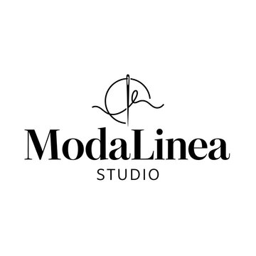 This clean ModaLinea Studio logo highlights a classic sewing needle and thread.
