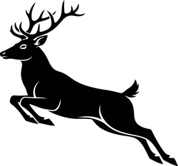 Obraz premium Black silhouette of a leaping deer with antlers on white background
