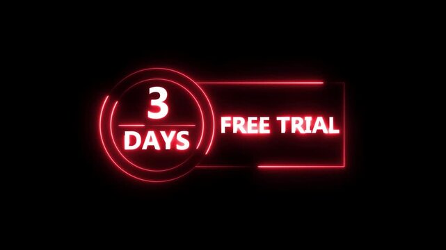 Neon bright 3 Days Free Trial Banner icon circle frame red color animation. Business nice products 3 days free trial offer video. 

