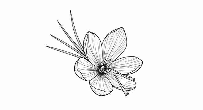 Delicate sketch of a crocus flower with thin petals and stamens