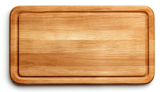 A wooden cutting board with a built-in juice channel around edge