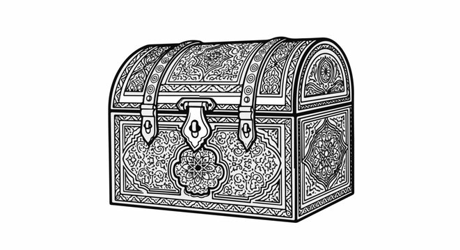 Ornate, antique, locked chest with intricate engraved patterns