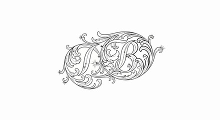 Fototapeta premium Ornate, intertwined monogram with stylized floral flourishes and small star accents