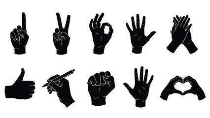 Fototapeta premium Hand gestures set flat design vector illustration - Flat Design Icon. line icon set - Icon vector - Blue icon vector. Clipart. Icon collection - Line and glyph solid icon and logo template