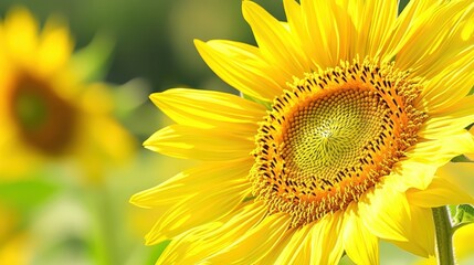 Obraz premium Sunflowers bloom vibrantly in lush garden setting garden scene showcases cheerful sunflowers under clear sky