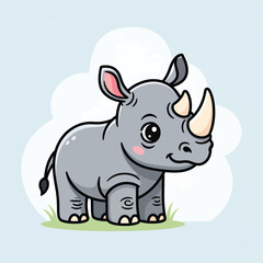 Fototapeta premium Cute Cartoon Rhinoceros on Grass