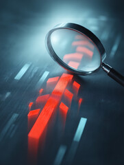 low-key photograph of a magnifying glass illuminating a single red risk flag on a printed project timeline, surrounding tasks fade into shadow, moody lighting evokes urgency and focus, composition 